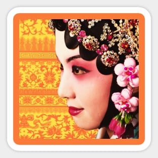 Chinese Opera Star with Yellow & Orange Traditional Floral Pattern- Hong Kong Retro Sticker